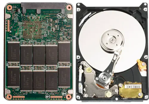 A gauche du stockage SSD, à droite un disque dur classique (image techtrends.eu)