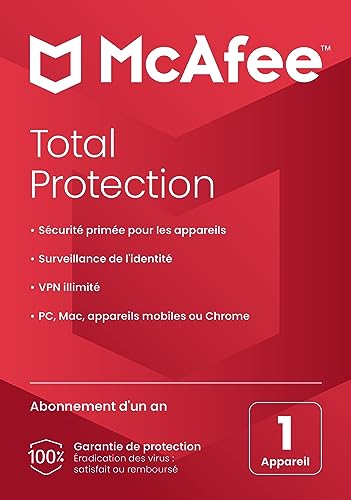McAfee Total Protection 2024 | 1 appareil | Antivirus et sécurité Internet