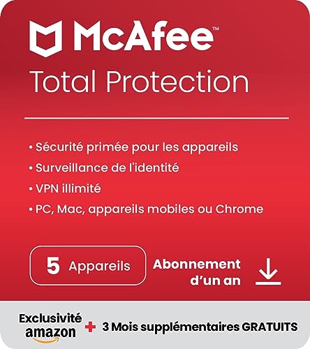McAfee Total Protection 2024 |Exclusivité Amazon| 5 appareils |Antivirus et