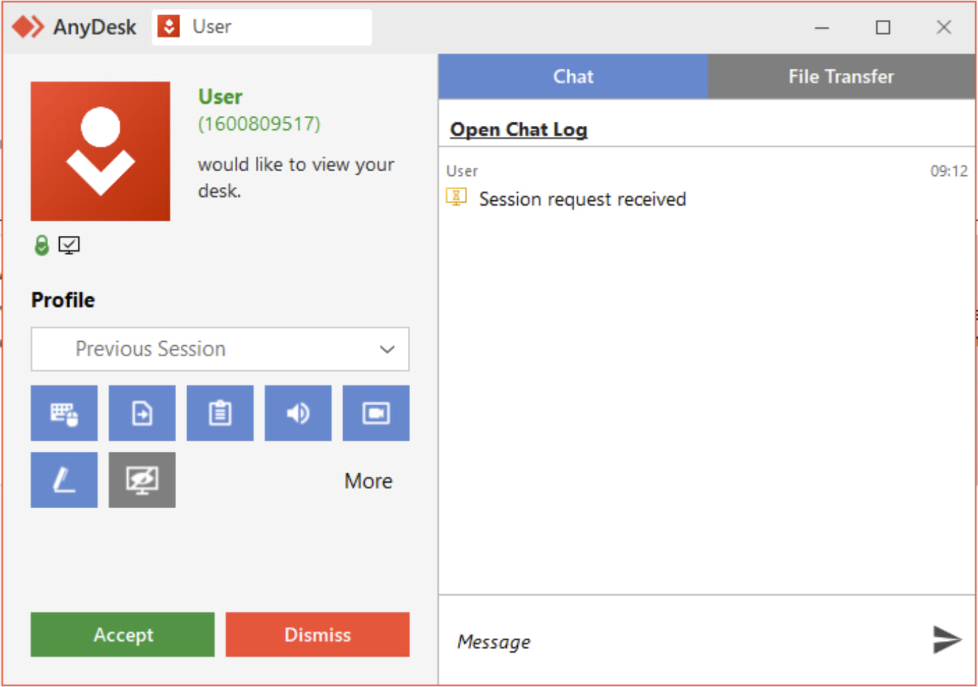 Connection request on AnyDesk