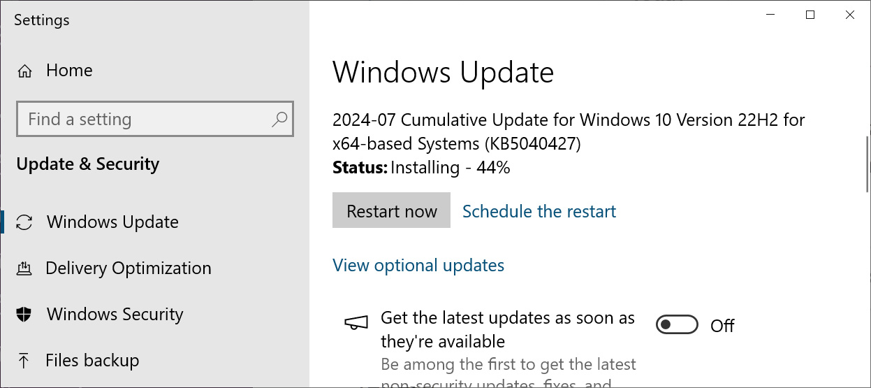 Windows 10 KB5040427 cumulative update preview