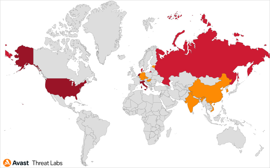 Location of recent DoNex ransomware victims