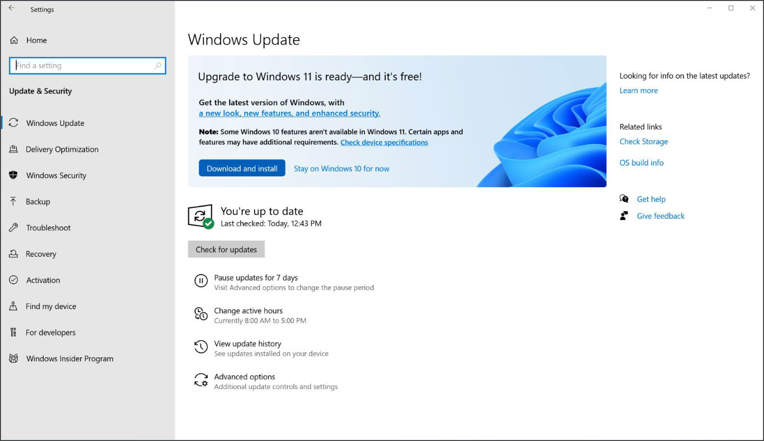 Windows 11 is offered via Windows Update.