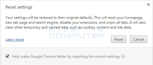 Reset Chrome Confirmation