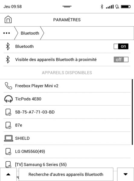 Réglages Bluetooth Touch HD Plus