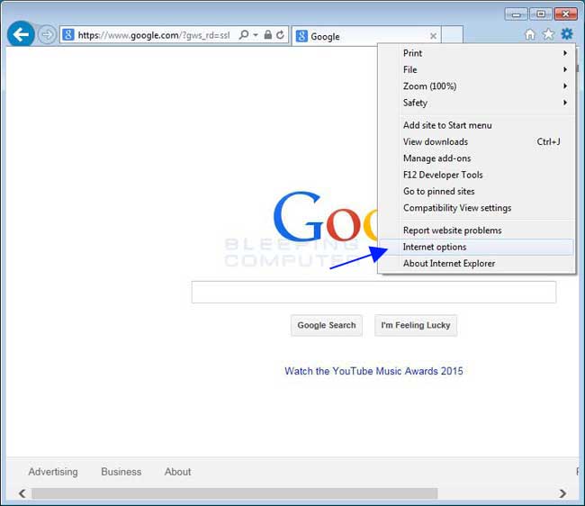 Internet Options Menu Item