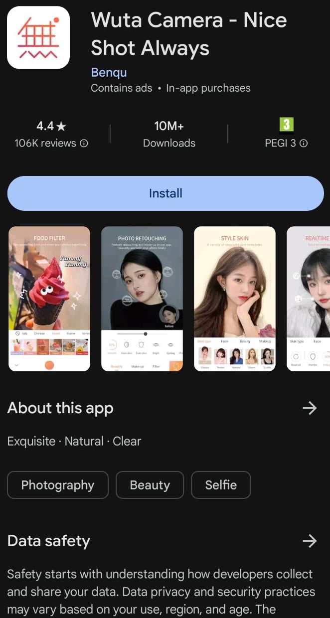 The Wuta Camera app on Google Play