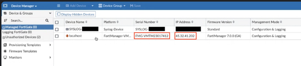 Attacker-controlled FortiManager-VM