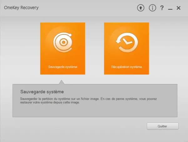 OneKey Recovery est à utiliser en priorité afin de sauvegarder une image du PC.